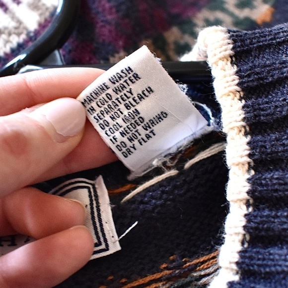 L- Vintage Michael Gerald Mens Grandpa Striped Pattern Navy Sweater - Picture 5 of 6